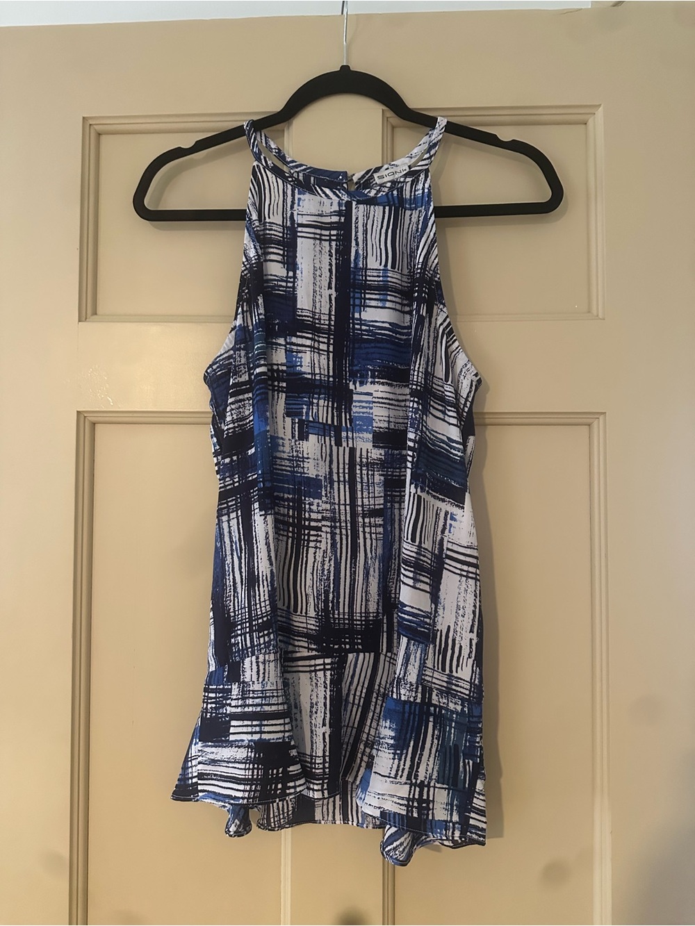 Sioni Blue and White Halter Blouse Dress